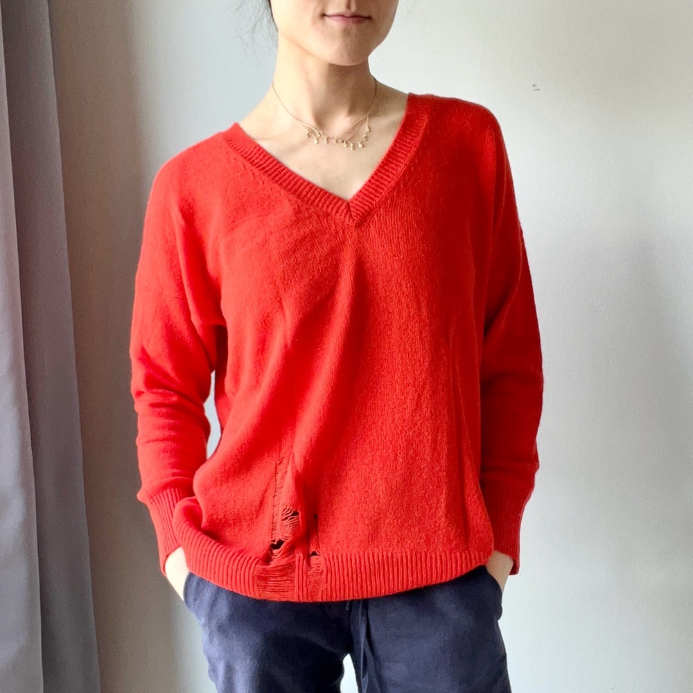 Raquel Allegra red cashmere + wool shredded sweater